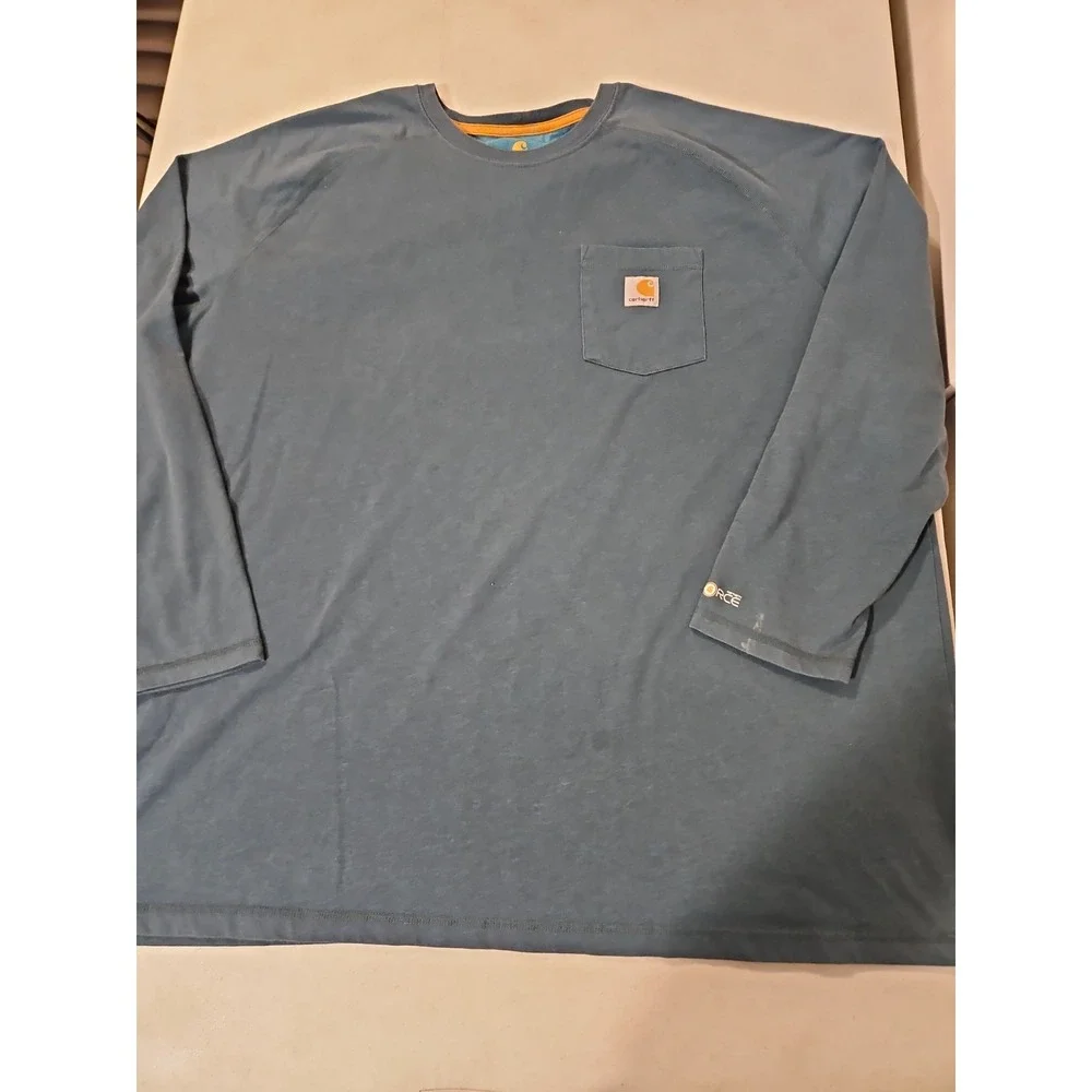 Carhartt Force Relaxed Fit T-Shirt Mens 3XL Blue Long Sleeve Pocket Tee(314